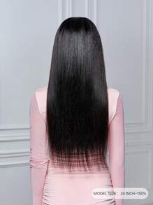 Straight U Part Wig 150% Density  Human Hair Wigs 24 Inch Natural Black High Temperature For Women - SNatural - View 2