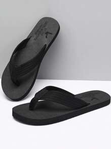 Men Minimalist Flip Flops, Black Outdoor Fabric Flip Flops - Black - View 3