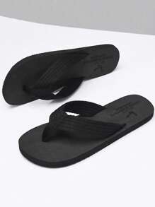 Men Minimalist Flip Flops, Black Outdoor Fabric Flip Flops - Black - View 4