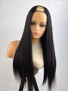 Straight U Part Wig 150% Density  Human Hair Wigs 24 Inch Natural Black High Temperature For Women - SNatural - View 3