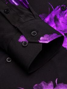 情人節男士花卉印花襯衫 - 紫色 - 查看 5