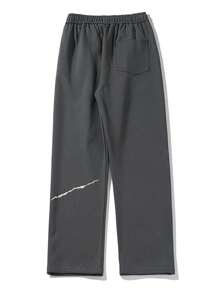 Men Graphic Print Drawstring Waist Pants - Dark Grey - View 2