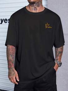 Manfinity Homme Nam Plus Slogan & In điêu khắc Áo thun Thả vai - màu đen - Xem 2