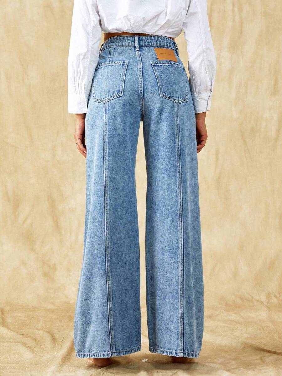 Selenza Solid Wide Leg Jeans - Light Wash - View 1