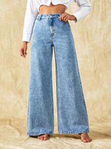 Selenza Solid Wide Leg Jeans - Light Wash - View 9