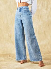 Selenza Solid Wide Leg Jeans - Light Wash - View 4