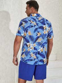 Manfinity RSRT Men Plus Tropical Print Shirt & Shorts - Blue - View 2