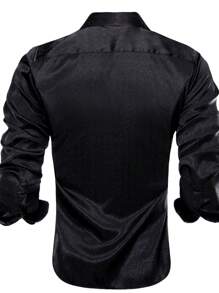 Men's Fashionable Versatile Solid Color Button-Down Shirt - Black - View 3