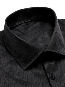 Men's Fashionable Versatile Solid Color Button-Down Shirt - Black - View 7