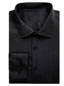 Men's Fashionable Versatile Solid Color Button-Down Shirt - Black - View 8