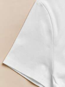 SHEIN Leap Crew ModeFlare Wear Tween 女童纯色圆领短袖针织休闲 T 恤 - 白色 - 查看 3