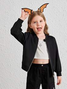 SHEIN Young Girl Cartoon Graphic Bomber Jacket Without Cami Top,In Fall/Winter