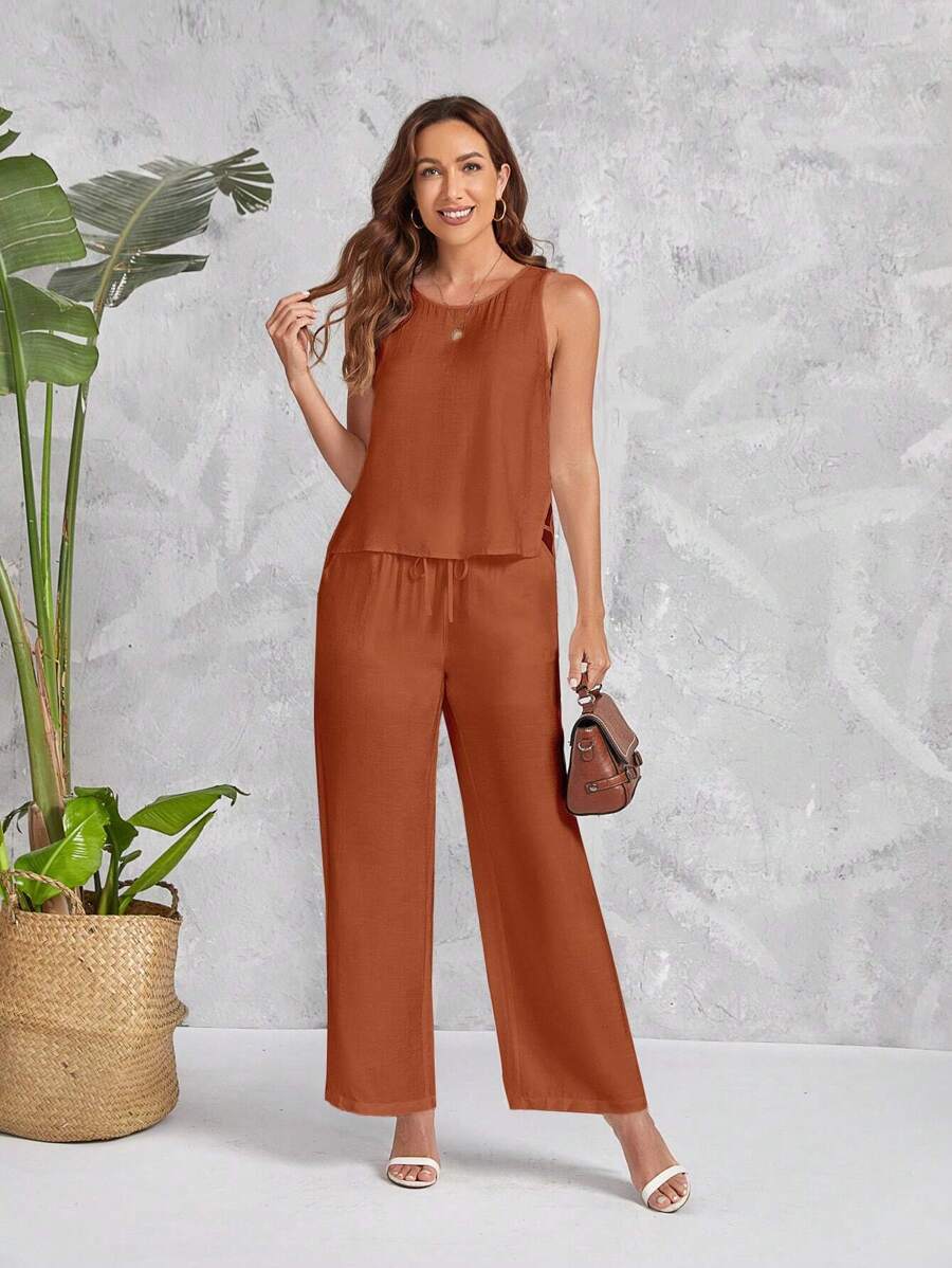 VERWIN Completo Due Pezzi Con Paillettes, Top Asimmetrico E Pantaloni A Gamba Larga, Abito Elegante Per Serate E Feste