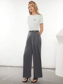 BizChic 素色直筒西裝褲不附腰帶 - 灰色 - 查看 8