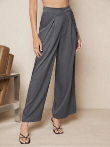 BizChic 素色直筒西裝褲不附腰帶 - 灰色 - 查看 2