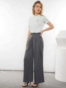 BizChic 素色直筒西裝褲不附腰帶 - 灰色 - 查看 4