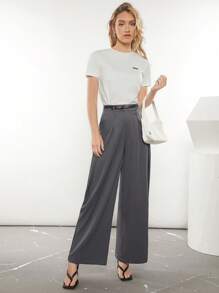 BizChic 素色直筒西裝褲不附腰帶 - 灰色 - 查看 6