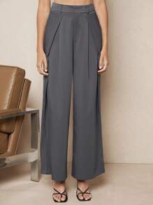 BizChic 素色直筒西裝褲不附腰帶 - 灰色 - 查看 7
