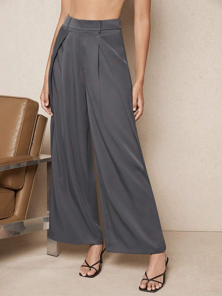 BizChic 素色直筒西裝褲不附腰帶 - 灰色 - 查看 1