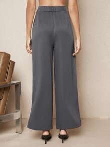 BizChic 素色直筒西裝褲不附腰帶 - 灰色 - 查看 10