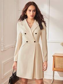 BizChic 西裝領百褶細節雙排釦洋裝 - 杏色 - 查看 1