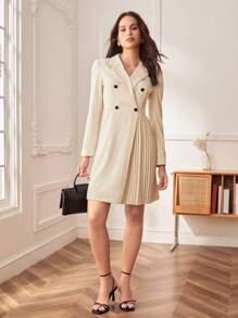 BizChic 西裝領百褶細節雙排釦洋裝 - 杏色 - 查看 3