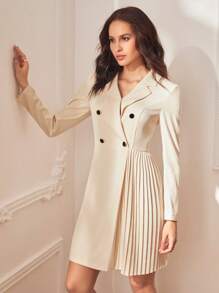 BizChic 西裝領百褶細節雙排釦洋裝 - 杏色 - 查看 4