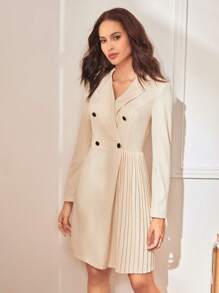 BizChic 西裝領百褶細節雙排釦洋裝 - 杏色 - 查看 5