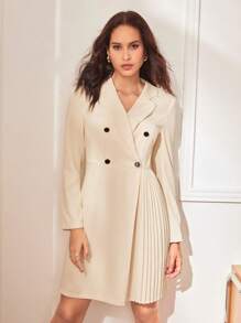 BizChic 西裝領百褶細節雙排釦洋裝 - 杏色 - 查看 6