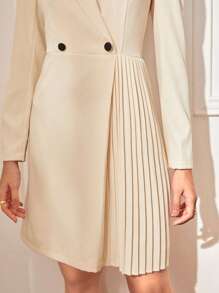 BizChic 西裝領百褶細節雙排釦洋裝 - 杏色 - 查看 7