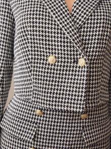 BizChic Houndstooth Print Double Breasted Blazer - Black and White - View 10
