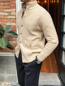 Men Flap Pocket Cardigan - Apricot - View 3