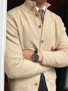 Men Flap Pocket Cardigan - Apricot - View 4