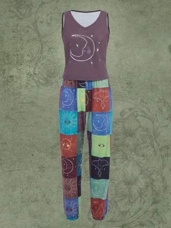 Hippie Conjunto de pijama con retazo con estampado