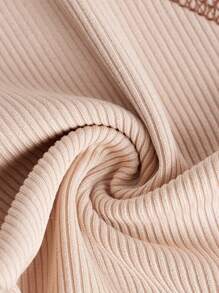 SHEIN ICON 加大对比色针脚缺口领 T 恤 - 卡其色 - 查看 4