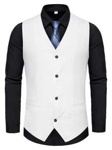 Manfinity Mode 男士1入組前紐扣馬甲 - 白色 - 查看 8