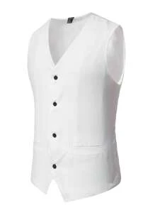 Manfinity Mode 男士1入組前紐扣馬甲 - 白色 - 查看 4