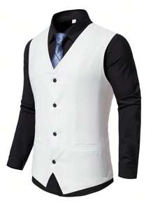 Manfinity Mode 男士1入組前紐扣馬甲 - 白色 - 查看 1