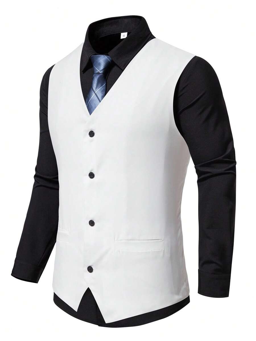 Manfinity Mode 男士1入組前紐扣馬甲 - 白色 - 查看 1