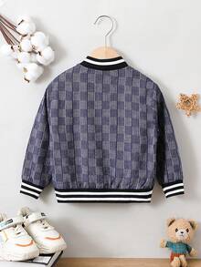 SHEIN Chàng trai trẻ In kẻ sọc Sọc trang trí Áo khoác Đại học - Màu xanh hải quân - Xem 2