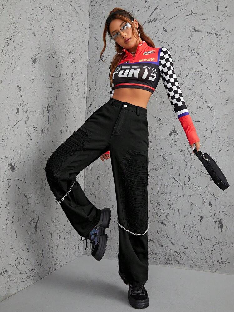 High Waist Ripped Wide Leg Jeans