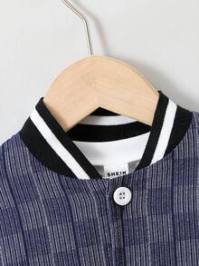 SHEIN Chàng trai trẻ In kẻ sọc Sọc trang trí Áo khoác Đại học - Màu xanh hải quân - Xem 4