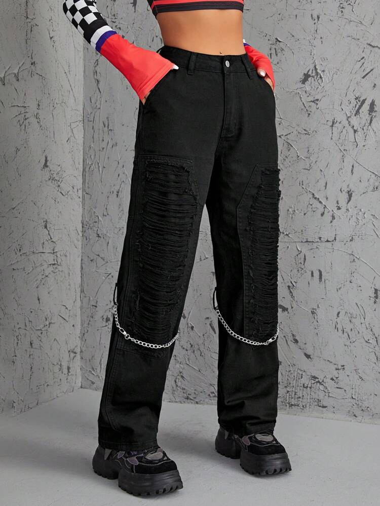 High Waist Ripped Wide Leg Jeans