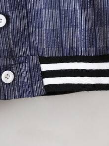 SHEIN Chàng trai trẻ In kẻ sọc Sọc trang trí Áo khoác Đại học - Màu xanh hải quân - Xem 7