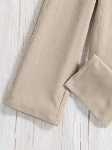 Tween Girl Button Detail Wide Leg Trousers - Khaki - View 6