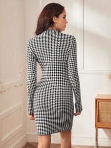 BizChic 千鳥格圖案小高領緊身毛衣洋裝不附腰帶 - 黑與白 - 查看 2