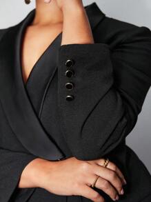 BizChic Plus Shawl Collar Double Breasted Blazer Dress - Black - View 6