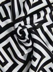 BizChic Plus Geo Print Knot Side Wrap Blouse - Black and White - View 5