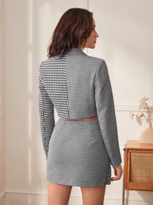 BizChic Cotton Houndstooth Print Crop Blazer & Button Front Skirt