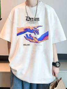 Manfinity RebelGame 宽松男士手印及口号落肩 T 恤 - 白色 - 查看 1